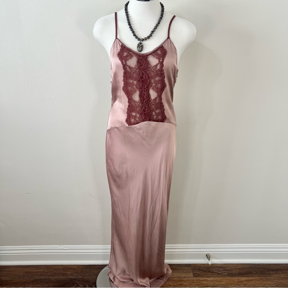 NWT ZARA Satin Style Lace Slip Dress Dusty Rose Deep Red Lace Size S Festival - Picture 2 of 11